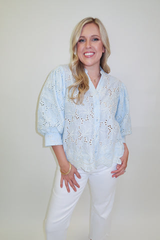 Fresh Pick Floral Eyelet Button Front Blouse - The Pink Tulip Clothing