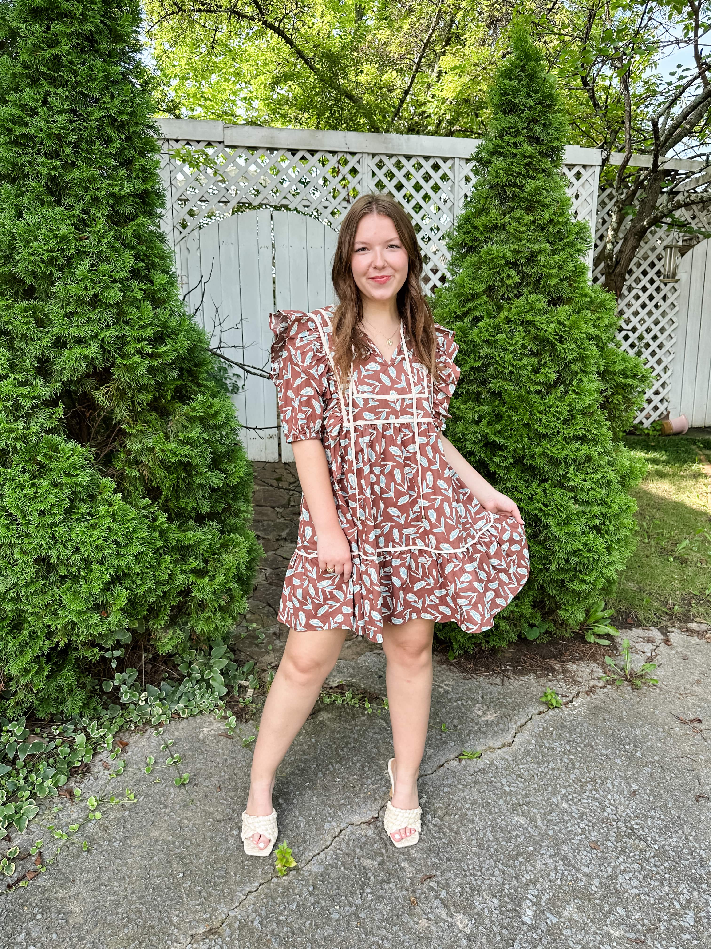 Fall Floral Ruffle Sleeve Dress