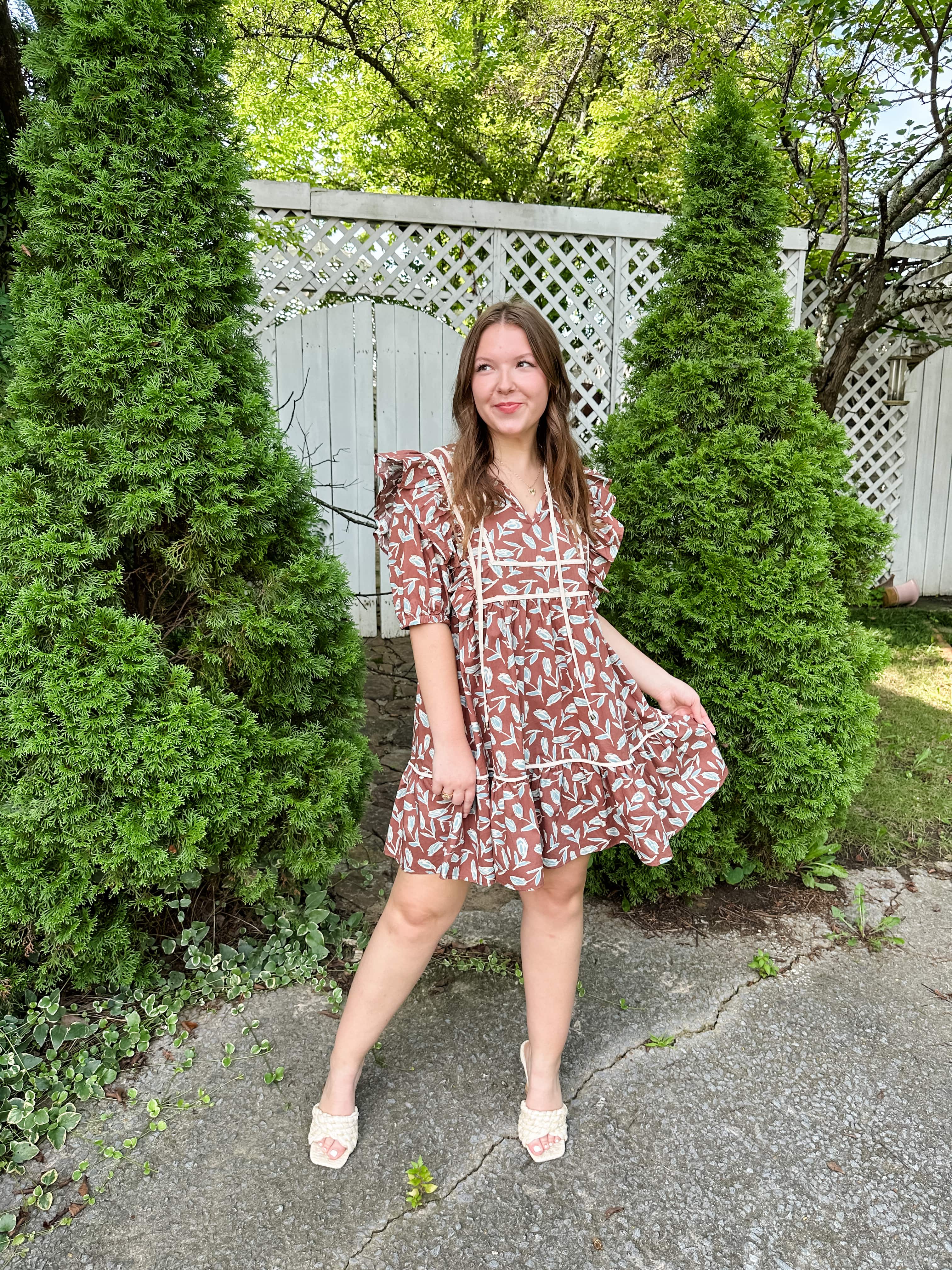 Fall Floral Ruffle Sleeve Dress