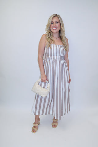 Coastal Calling Stripe Spaghetti Strap Midi Dress - The Pink Tulip Clothing