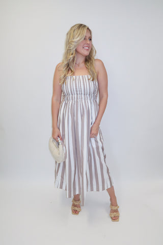Coastal Calling Stripe Spaghetti Strap Midi Dress - The Pink Tulip Clothing