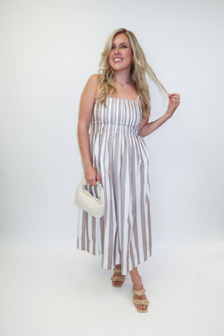 Coastal Calling Stripe Spaghetti Strap Midi Dress - The Pink Tulip Clothing
