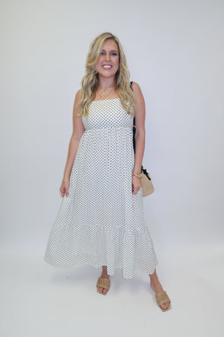Well Spotted Polka Dot Empire Tie Back Midi Dress - The Pink Tulip Clothing