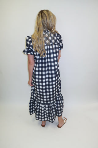 Nantucket Nights Navy Gingham Collared Midi Dress - The Pink Tulip Clothing