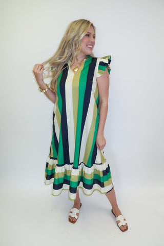 Coastal Route Stripe Flutter Midi Dress