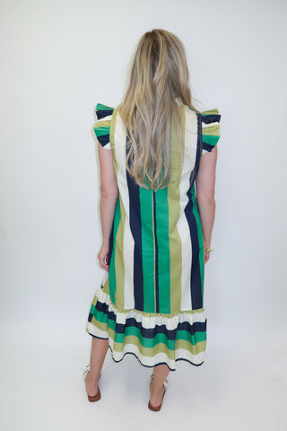 Coastal Route Stripe Flutter Midi Dress