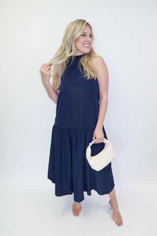 Ocean Air Halter Ruffle Midi Dress