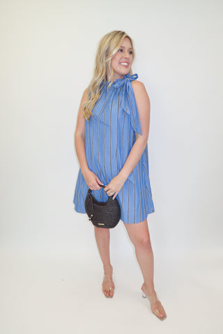 In Good Taste Stripe Tie Neck Dress