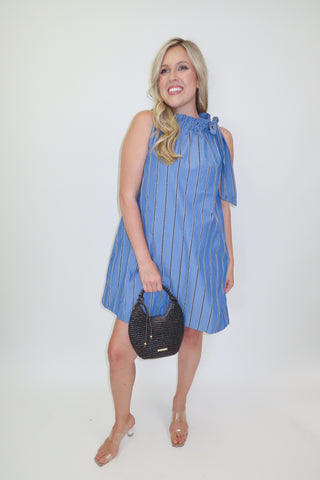 In Good Taste Stripe Tie Neck Dress
