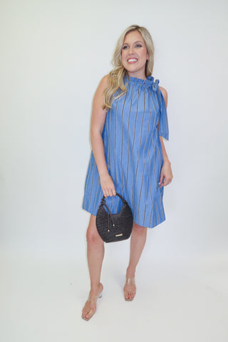 In Good Taste Stripe Tie Neck Dress