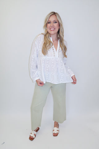 Talk Of The Town Embroidered Lace V-Neck Top - The Pink Tulip Clothing