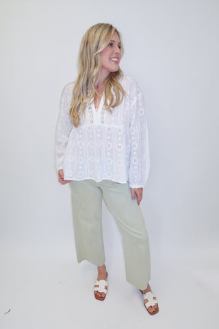 Talk Of The Town Embroidered Lace V-Neck Top - The Pink Tulip Clothing