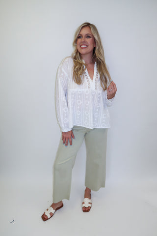 Talk Of The Town Embroidered Lace V-Neck Top - The Pink Tulip Clothing
