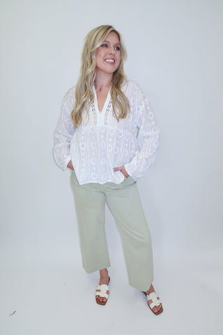 Talk Of The Town Embroidered Lace V-Neck Top - The Pink Tulip Clothing