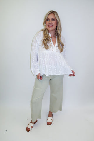 Talk Of The Town Embroidered Lace V-Neck Top - The Pink Tulip Clothing