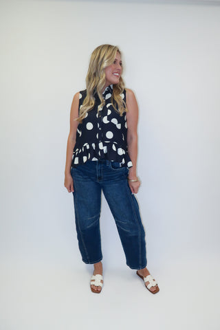 Written In Dots Polka Dot Peplum Button Front Top - The Pink Tulip Clothing