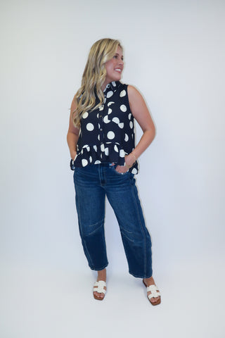 Written In Dots Polka Dot Peplum Button Front Top - The Pink Tulip Clothing