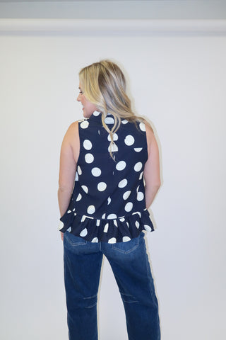 Written In Dots Polka Dot Peplum Button Front Top - The Pink Tulip Clothing