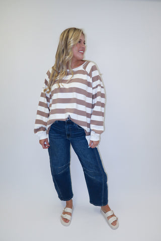 Off The Clock Wide Stripe Sweatshirt - The Pink Tulip Clothing