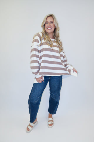 Off The Clock Wide Stripe Sweatshirt - The Pink Tulip Clothing