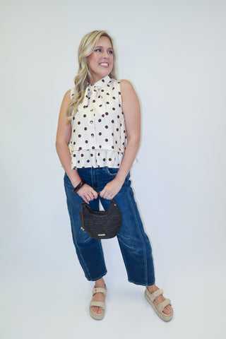 Spotted Around Sleeveless Polka Dot Tie Neck Top - The Pink Tulip Clothing