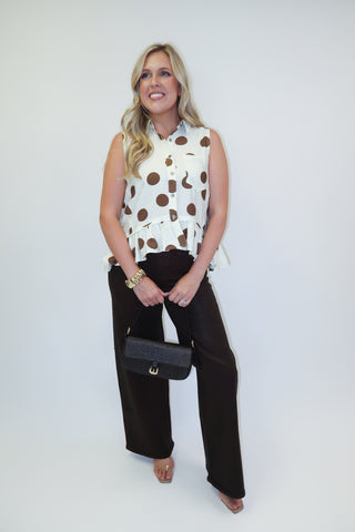 Written In Dots Polka Dot Peplum Button Front Top - The Pink Tulip Clothing