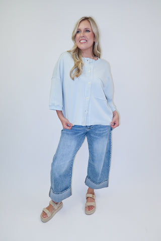 Easy Decision Boxy Button Front Sweatshirt - The Pink Tulip Clothing