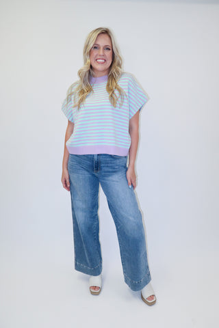 Meet Me There Two-Tone Striped Knit Sweater Top - The Pink Tulip Clothing