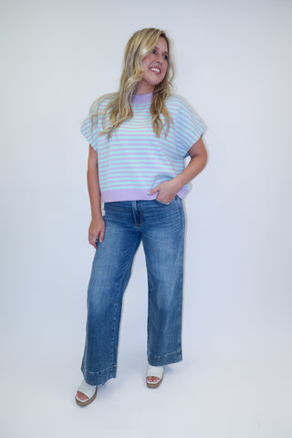 Meet Me There Two-Tone Striped Knit Sweater Top - The Pink Tulip Clothing