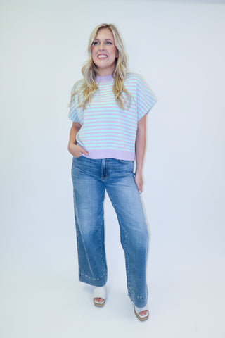 Meet Me There Two-Tone Striped Knit Sweater Top - The Pink Tulip Clothing