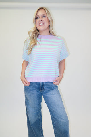 Meet Me There Two-Tone Striped Knit Sweater Top - The Pink Tulip Clothing