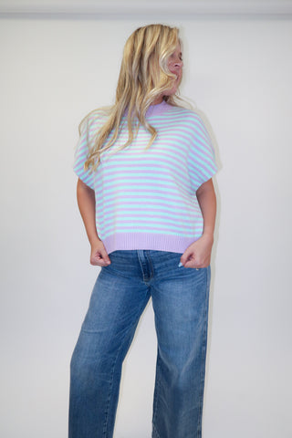 Meet Me There Two-Tone Striped Knit Sweater Top - The Pink Tulip Clothing
