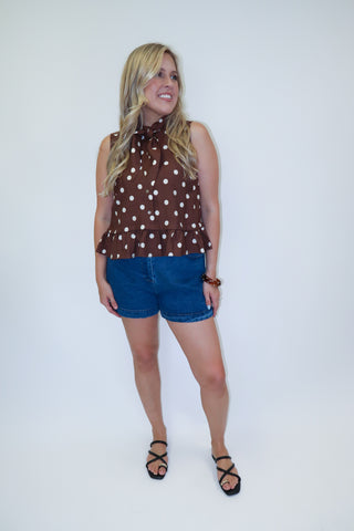 Spotted Around Sleeveless Polka Dot Tie Neck Top - The Pink Tulip Clothing