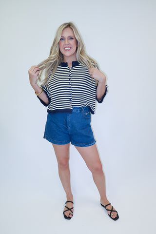 Light Layers Striped Ribbed Button Front Cardigan