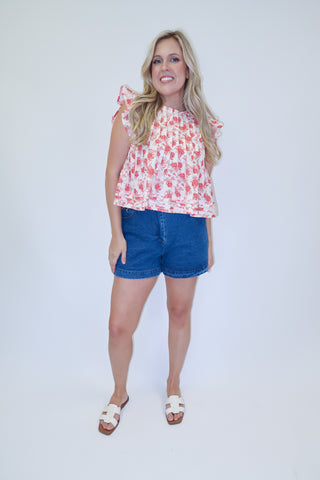 Bloom Service Floral Ruffle Cap Sleeve Swing Top - The Pink Tulip Clothing