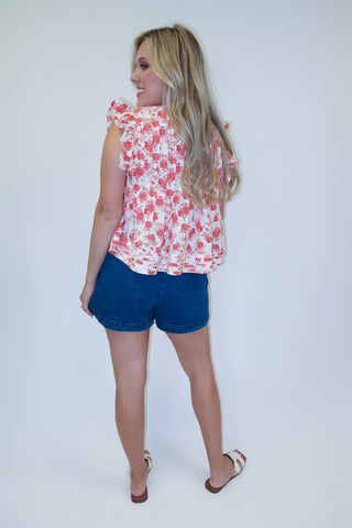 Bloom Service Floral Ruffle Cap Sleeve Swing Top - The Pink Tulip Clothing