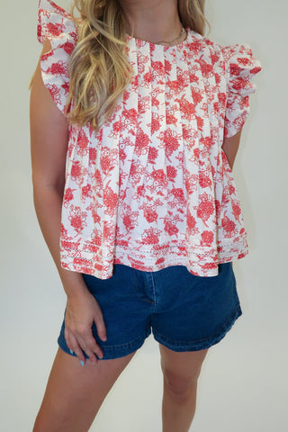 Bloom Service Floral Ruffle Cap Sleeve Swing Top - The Pink Tulip Clothing
