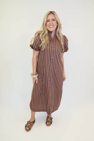 Meet Me On Main Button Front Stripe Midi Dress