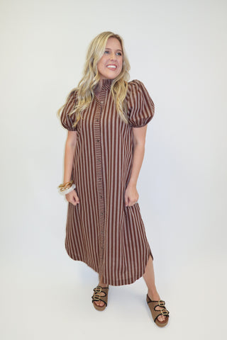 Meet Me On Main Button Front Stripe Midi Dress