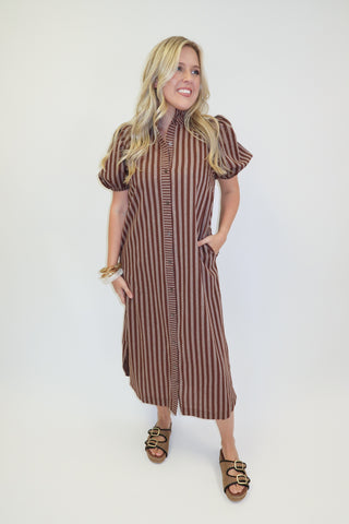 Meet Me On Main Button Front Stripe Midi Dress
