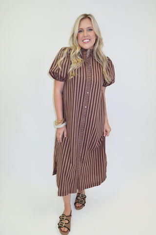 Meet Me On Main Button Front Stripe Midi Dress