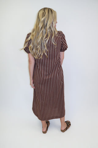 Meet Me On Main Button Front Stripe Midi Dress