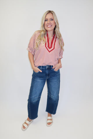 On The Bright Side Striped V-Neck Top