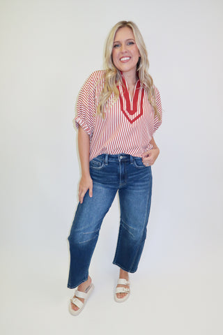 On The Bright Side Striped V-Neck Top