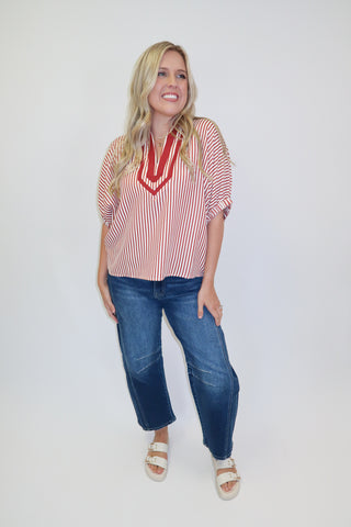 On The Bright Side Striped V-Neck Top