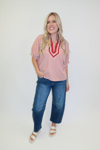 On The Bright Side Striped V-Neck Top