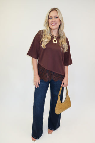 Perfect Timing Asymmetrical Lace Hem Top