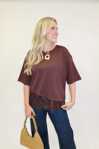 Perfect Timing Asymmetrical Lace Hem Top