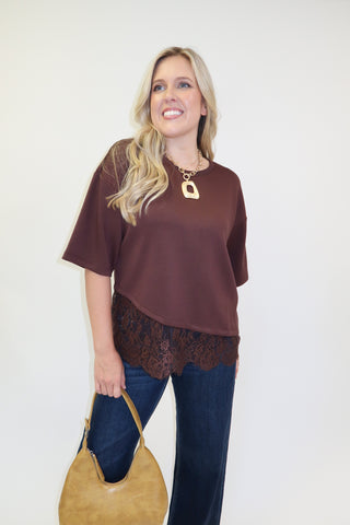 Perfect Timing Asymmetrical Lace Hem Top