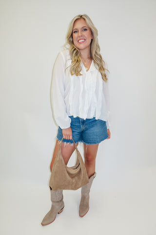 Take The Compliment Ruffle Front Blouse